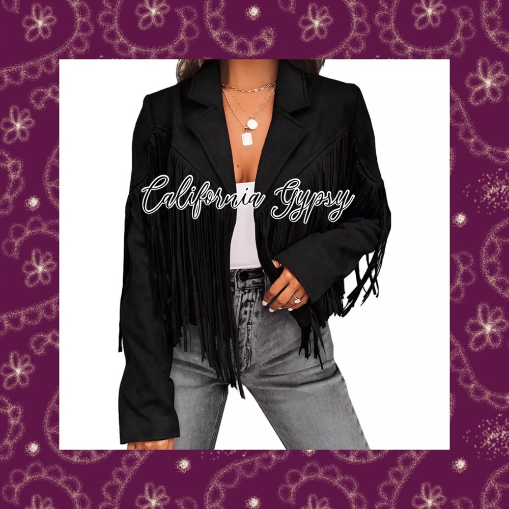 Black Fringe Suede Jacket - Picture 2 of 13